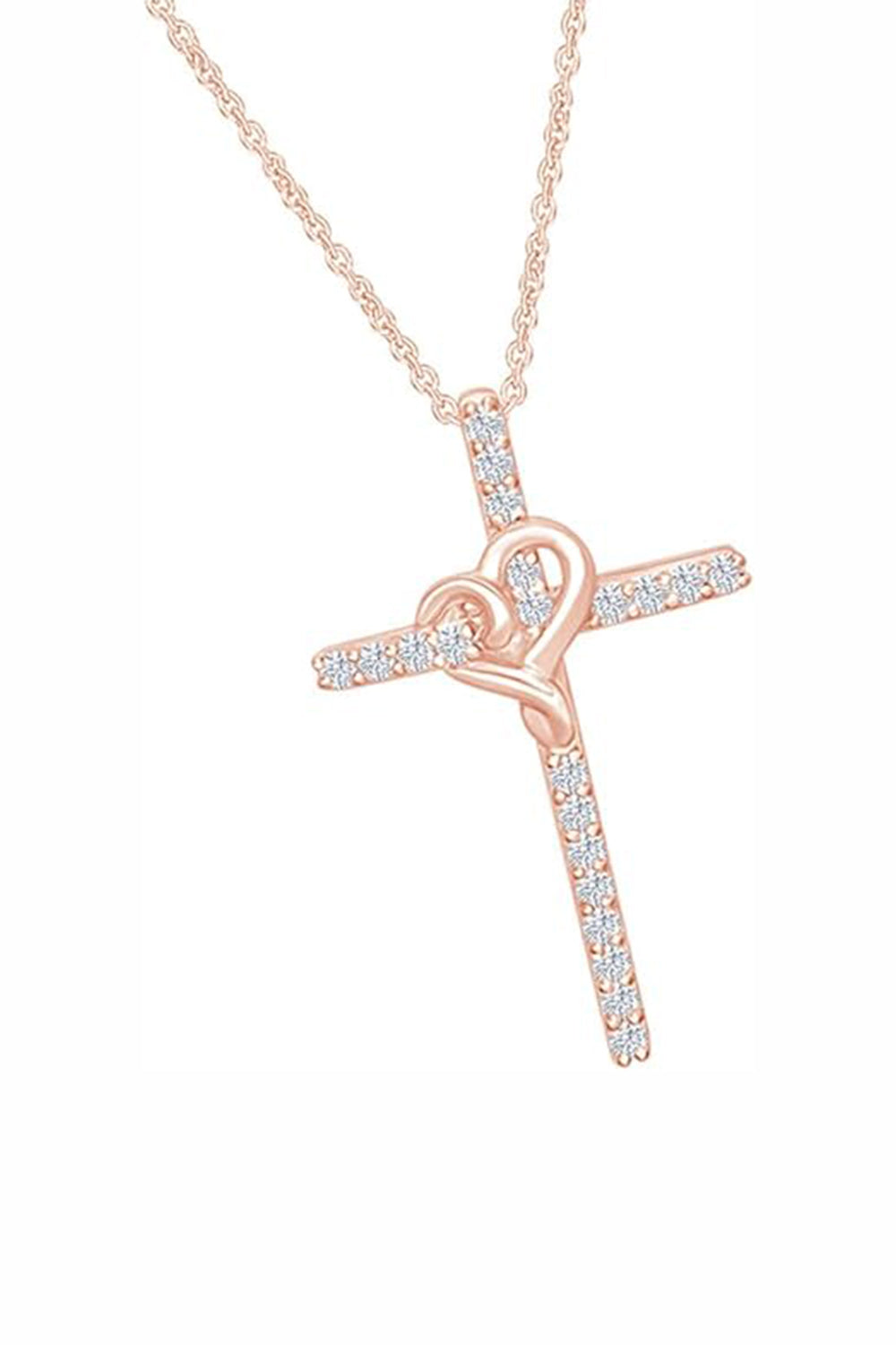 Rose Gold Color Yaathi Heart Cross Pendant Necklace, Religious Pendant