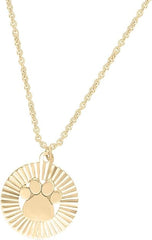 Yellow Gold Color Diamond-Cut Paw Print Pendant Necklace for Women