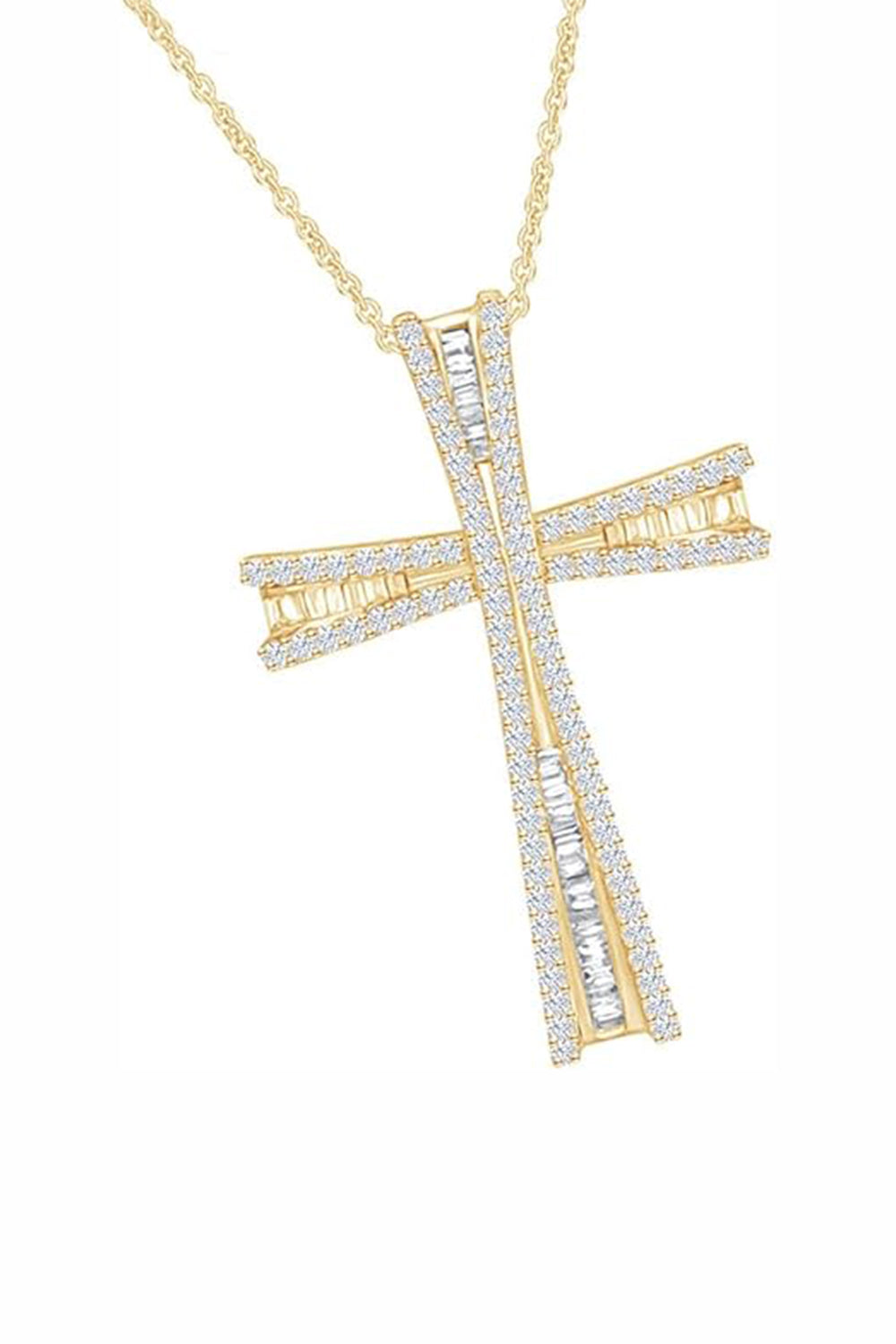 Yellow Gold Color Flared Cross Pendant Necklace, Cross Necklace Religious