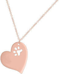Rose Gold Color Dog Paw Print Cutout Tilted Heart Pendant Necklace 
