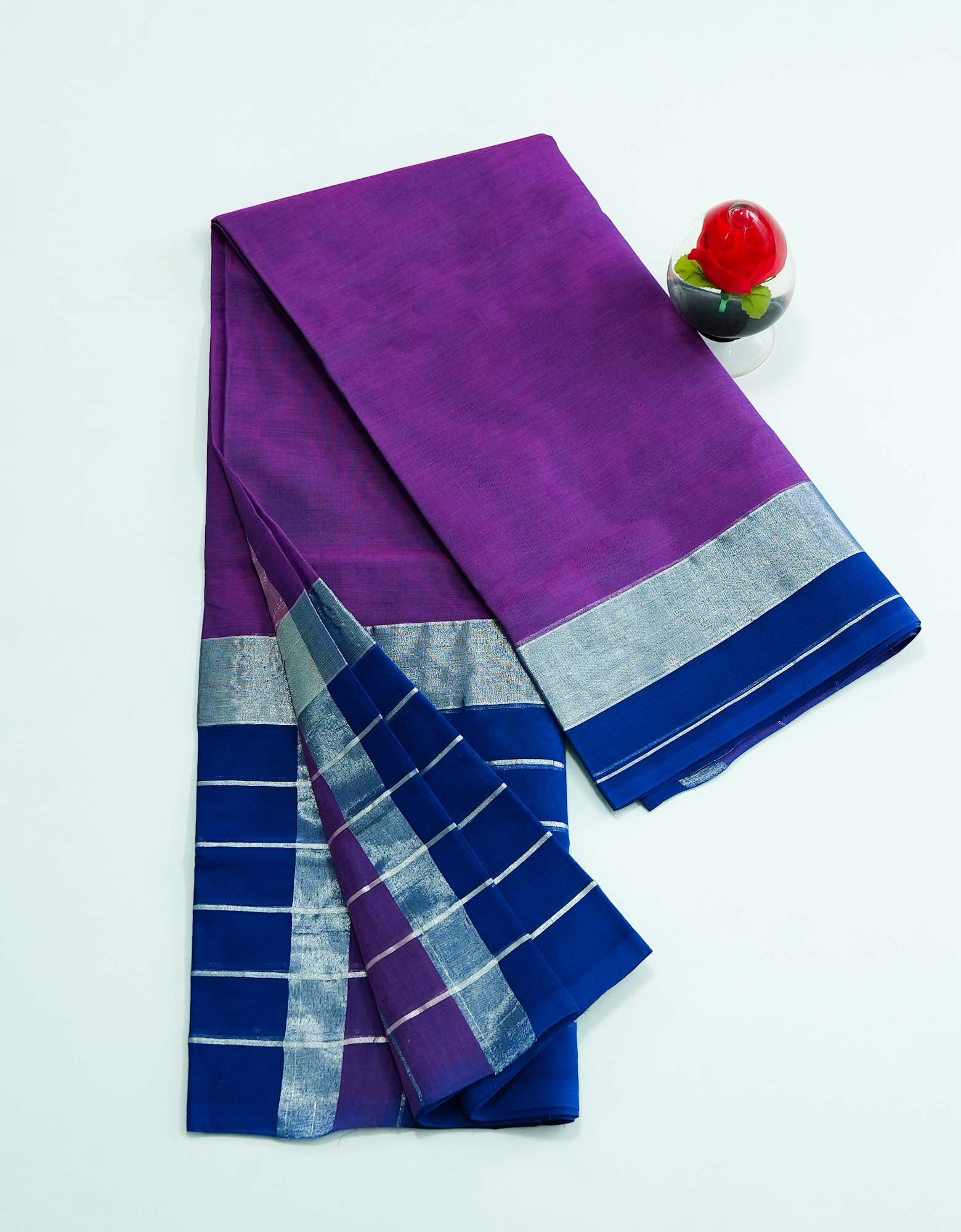 Purple Color Cotton Saree with Silver Line