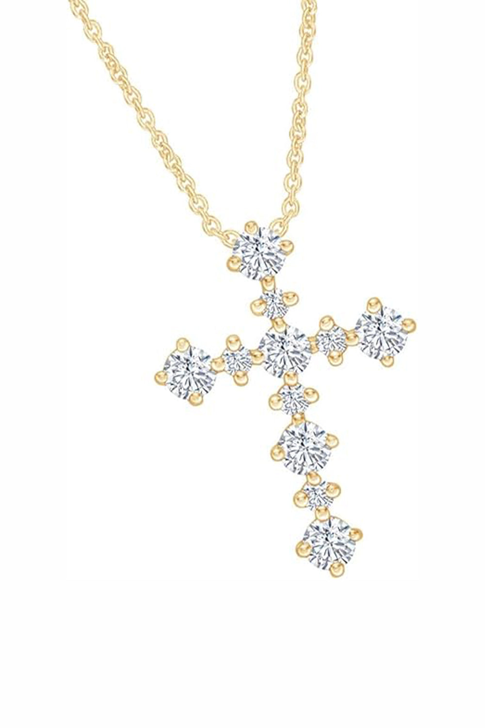Yellow Gold Color Round Moissanite Cross Pendant Necklace 