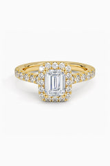 Emerald Cut Moissanite Halo Ring