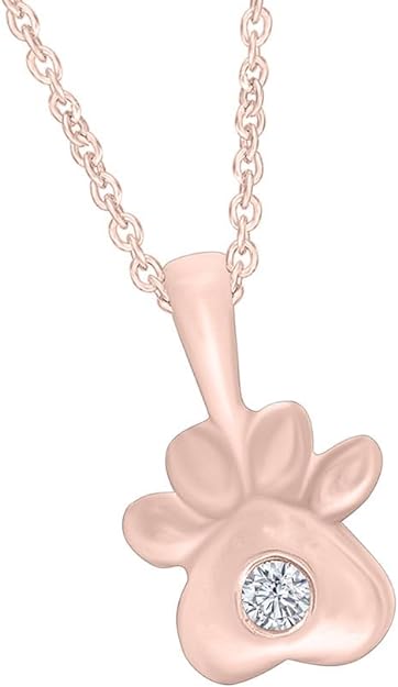 Rose Gold Color Cubic Zirconia Paw Print Pendant Necklace for Women