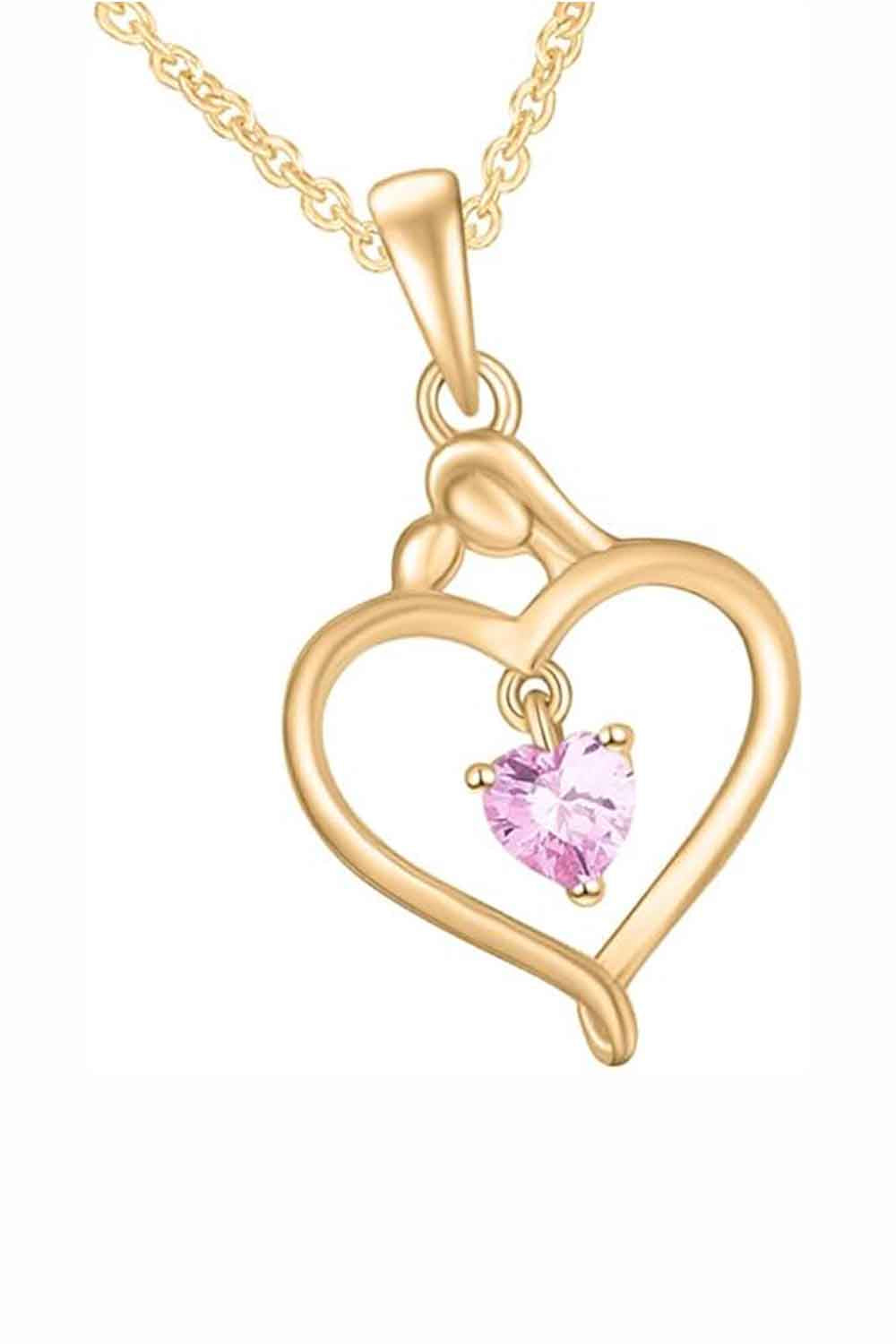 Yellow Gold Color Yaathi Child with Mom Heart Pendant Necklace 