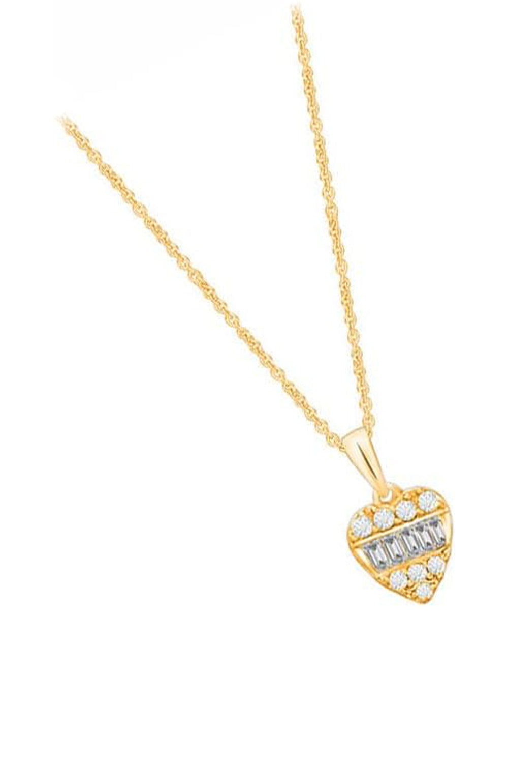 Yellow Gold Color Round and Baguette Love Heart Pendant Necklace