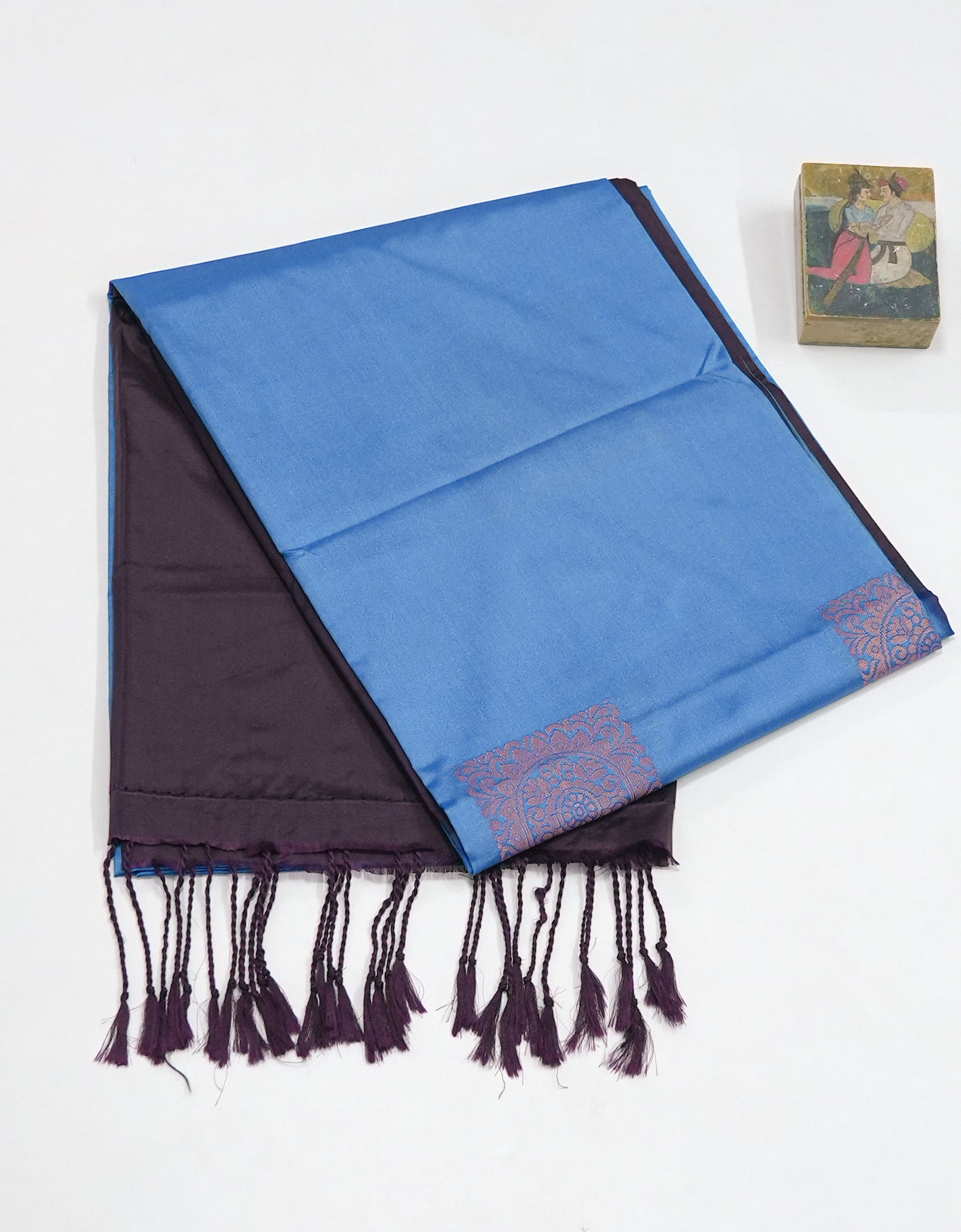 Blue and Black Kanchipuram Borderless Soft Silk Saree