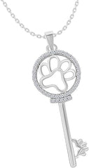 White Gold Color Paw Print Key Pendant Necklace for Women