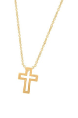 Yellow Gold Color 14K Gold Plated Sterling Silver Cross Pendant Necklace 