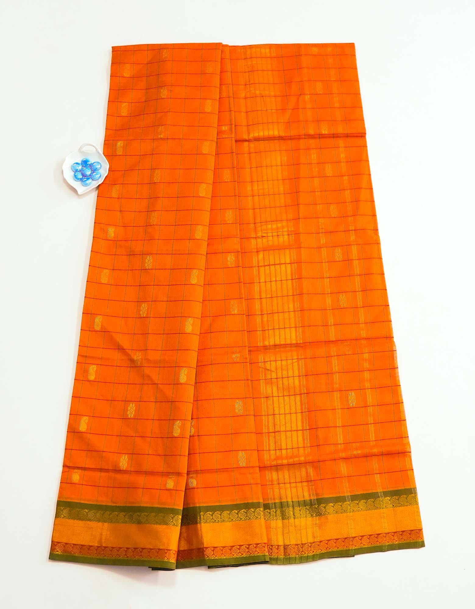 Tangerine Color Venkatagiri Checked Cotton Saree