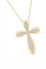 Yellow Gold Color Latest Moissanite Cross Pendant Necklace in 18K Gold