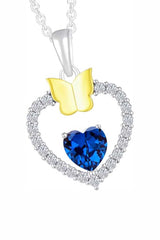 Sapphire Gemstone Heart with Butterfly Pendant Necklace