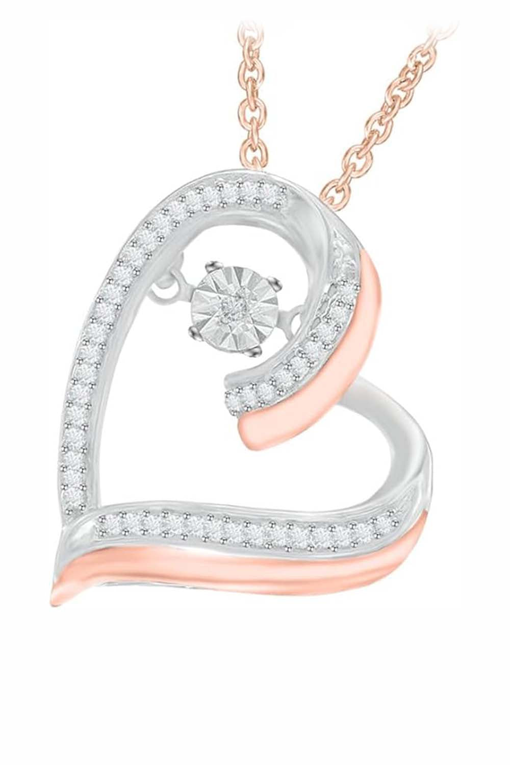 Rose Gold Color Trending Moissanite Double Heart Pendant Necklace