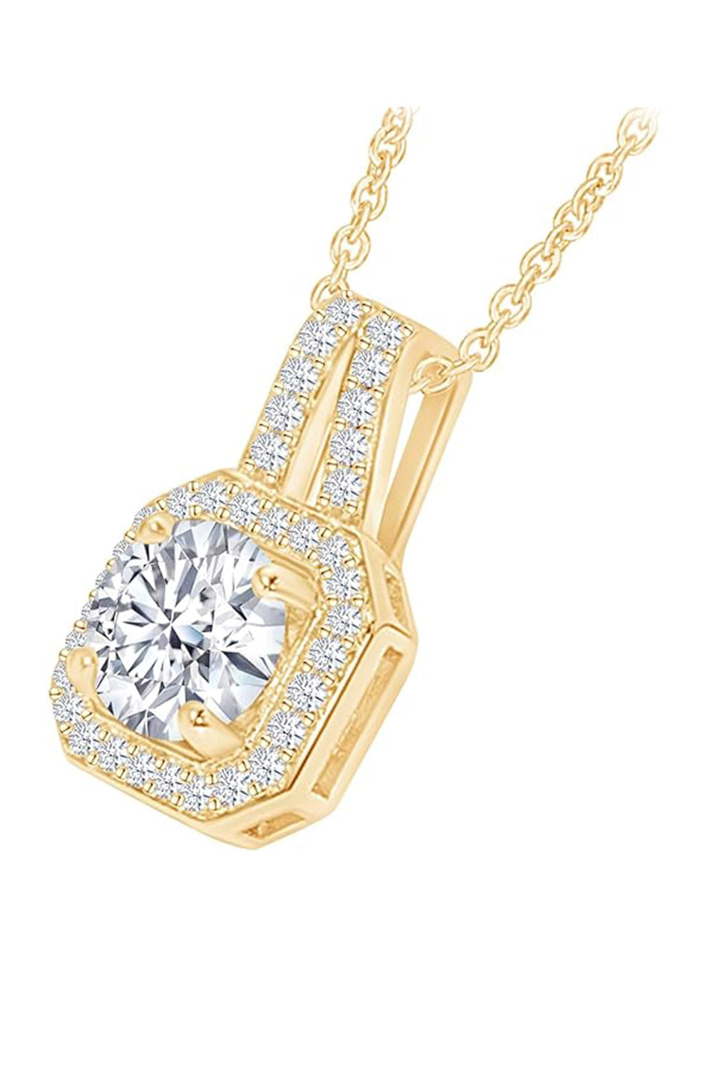 Yellow Gold Color Halo Pendant Necklace