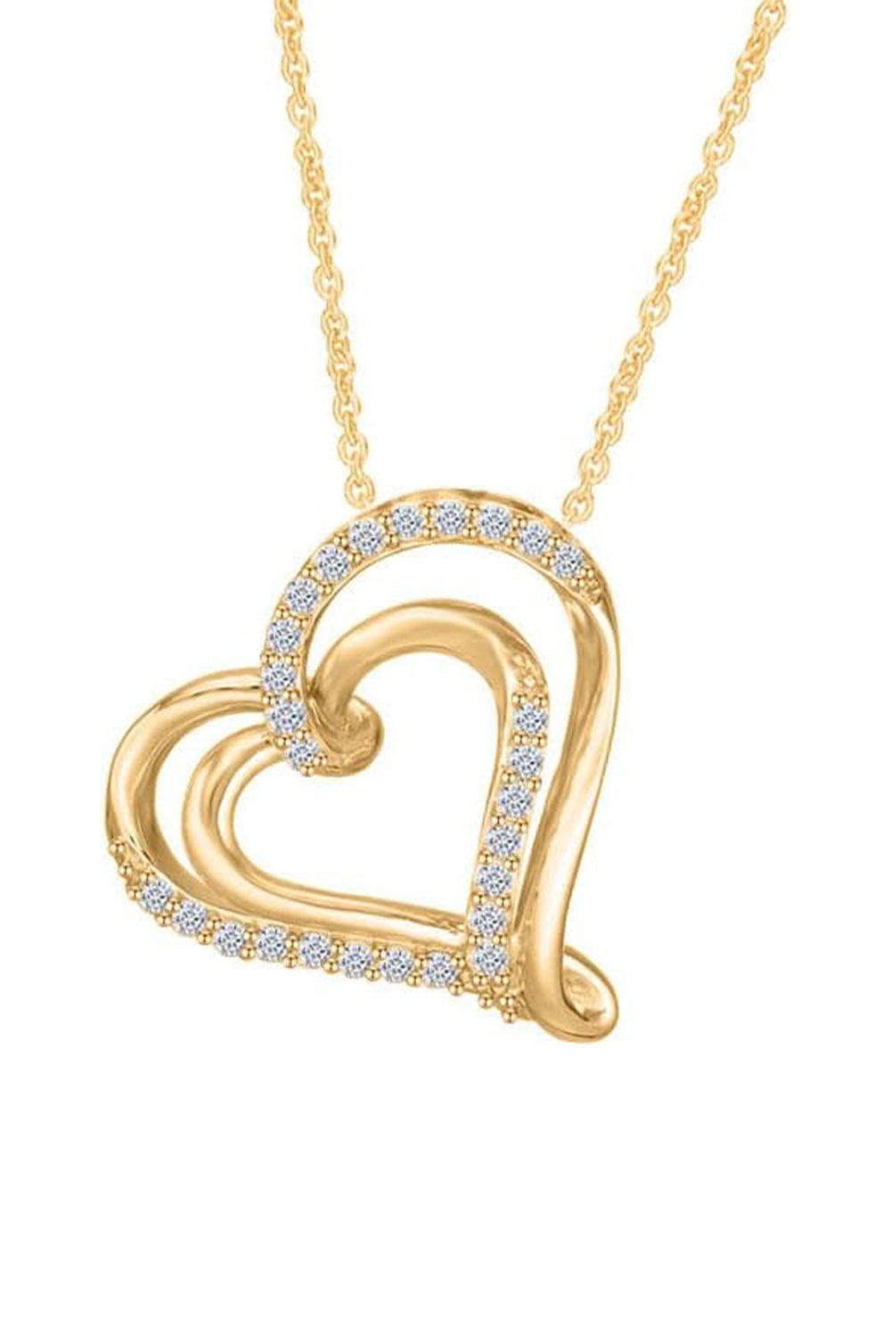 Yellow Gold Color Stylish Moissanite Double Heart Pendant Necklace 