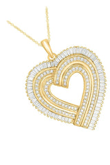 Yellow Gold Color Multi-Row Heart Pendant Necklace