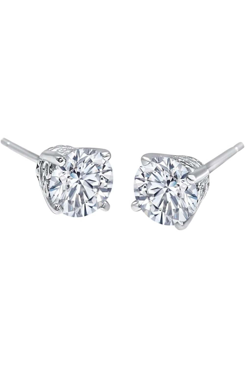 White Gold Color Vintage Solitaire Stud Earrings for Women