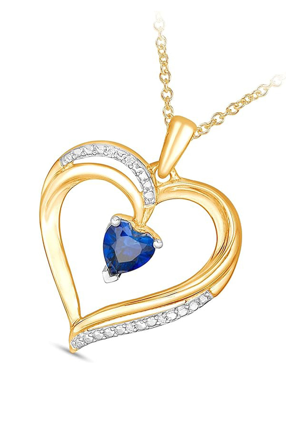 Yellow Gold Color Blue Sapphire Heart Pendant Necklace