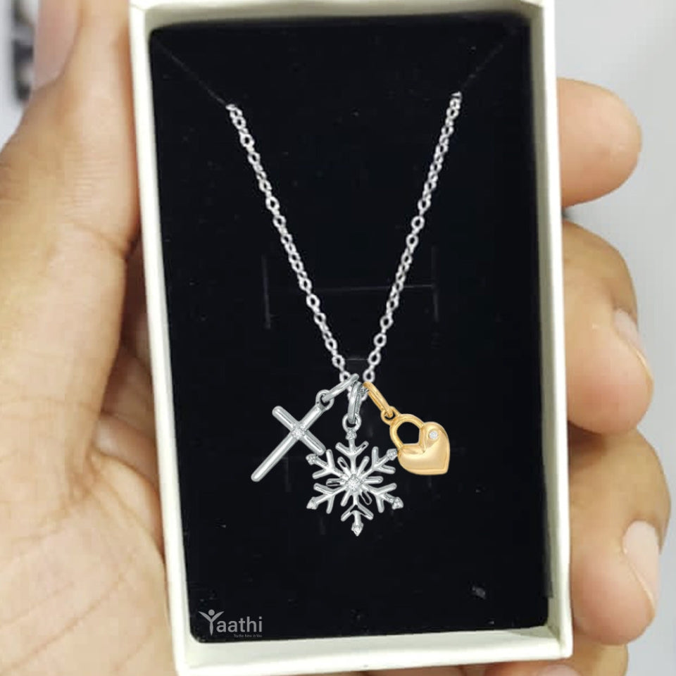Snowman, Heart and Candy Cane Charms Pendant Necklace