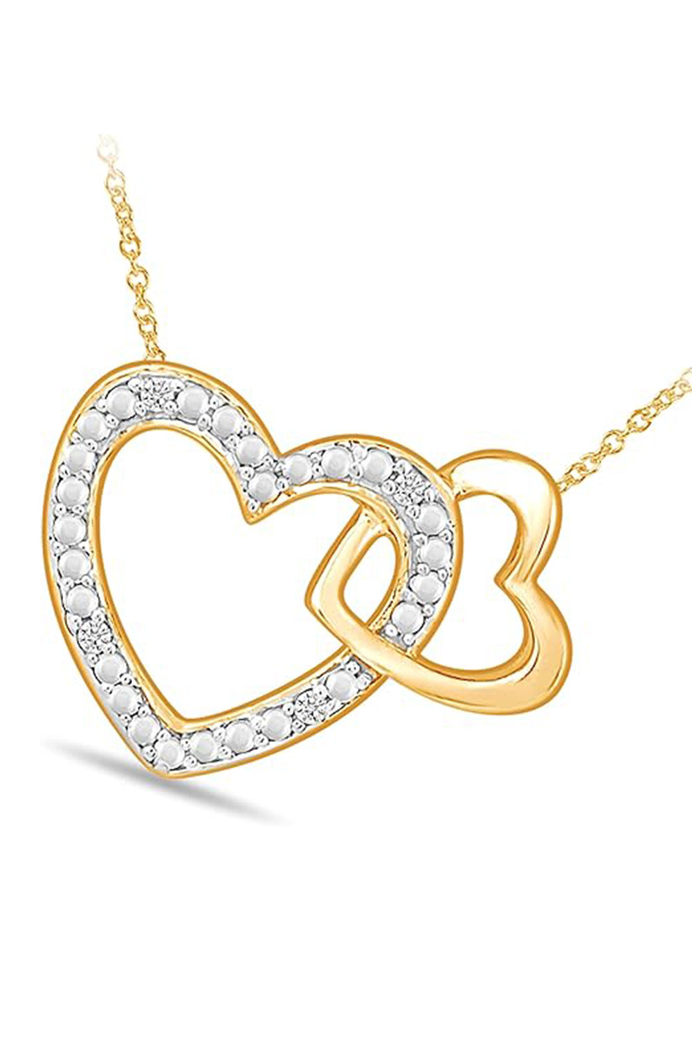 Yellow Gold Color Interlocking Double Heart Pendant Necklace 
