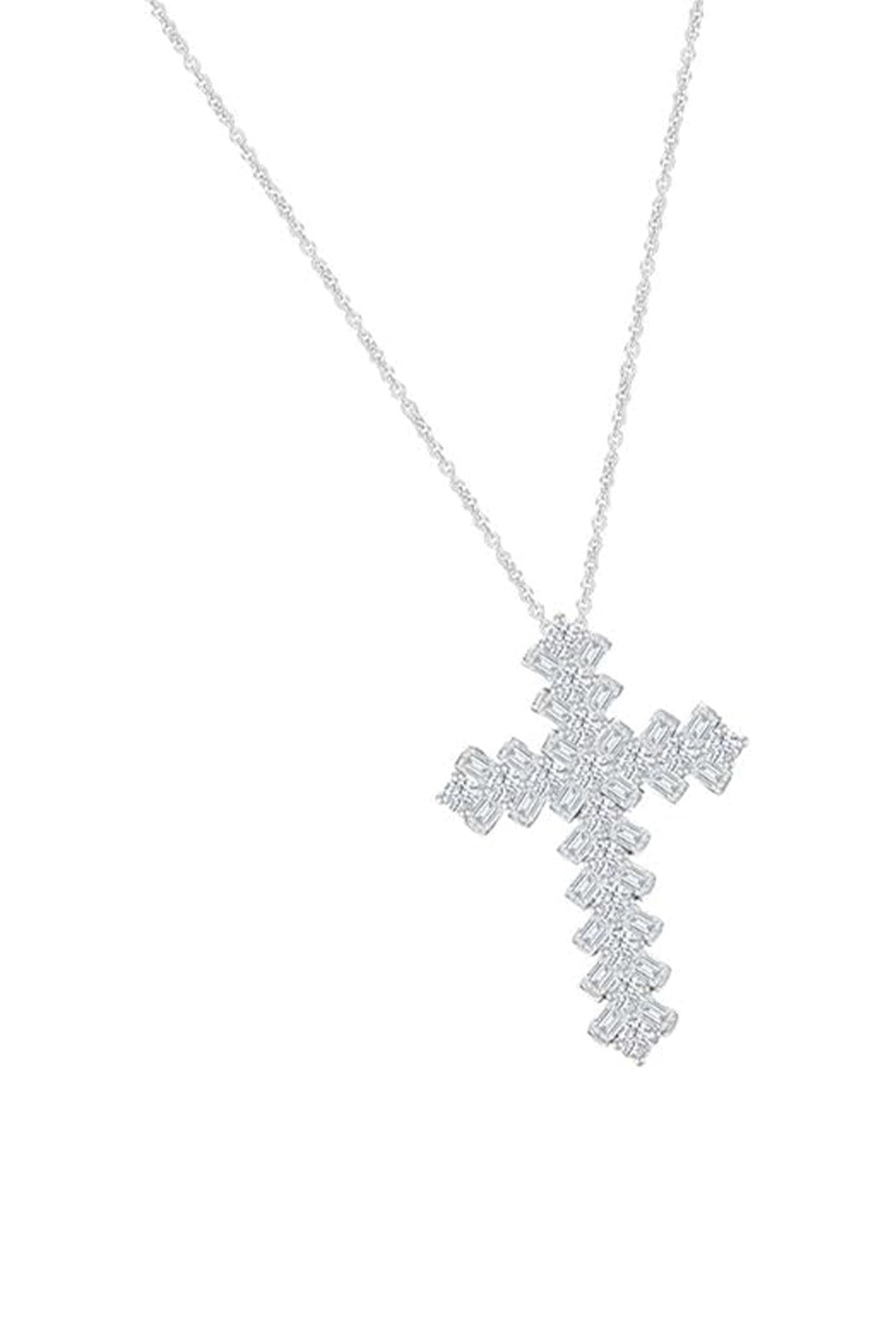 White Gold Color Moissanite Chevron Cross Pendant Necklace, Jewellery