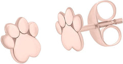Rose Gold Color Heart Shaped Dog Paw Print Stud Earrings for Women
