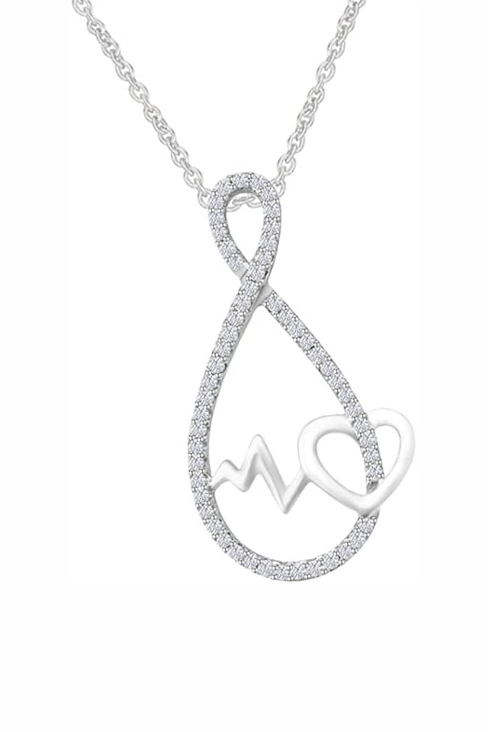 White Gold Color Yaathi Heartbeat Infinity Pendant Necklace