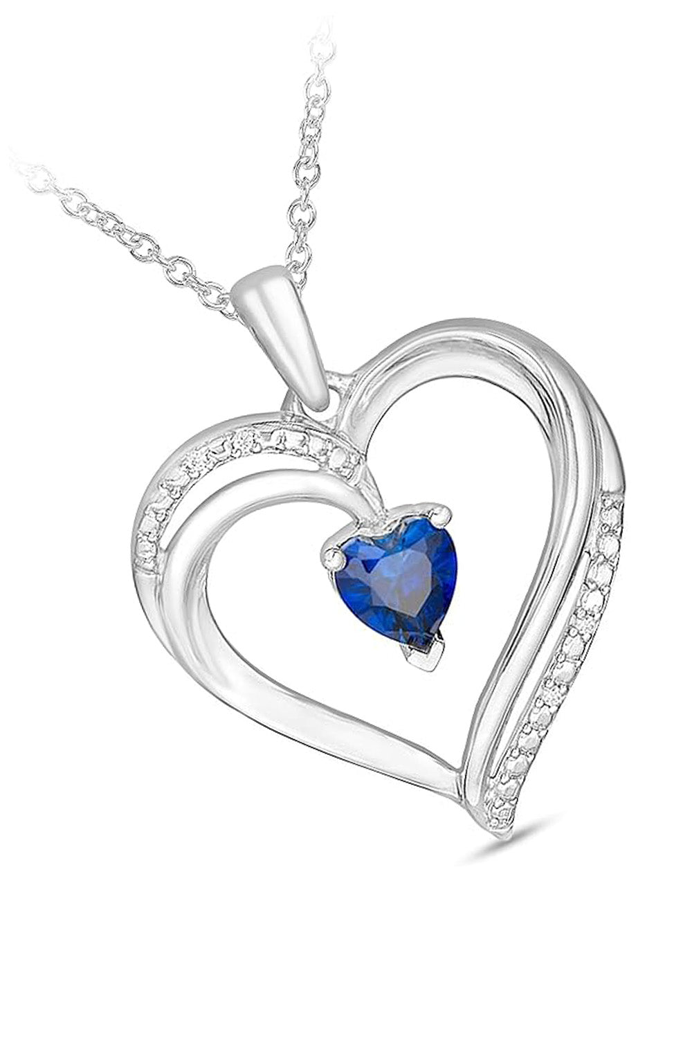 White Gold Color Blue Sapphire Heart Pendant Necklace
