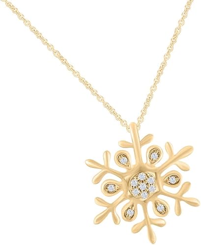 Yellow Gold Color Moissanite Snowflake Pendant Necklace for Women 