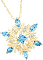 Yellow Gold Color Princess and Marquise Snowflake Pendant Necklace