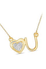 Yellow Gold Color Gold Color Moissanite Heart Love You Pendant Necklace
