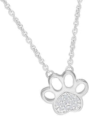 White Gold Color Moissanite Heart Paw Print Necklace, Fashion Jewellery