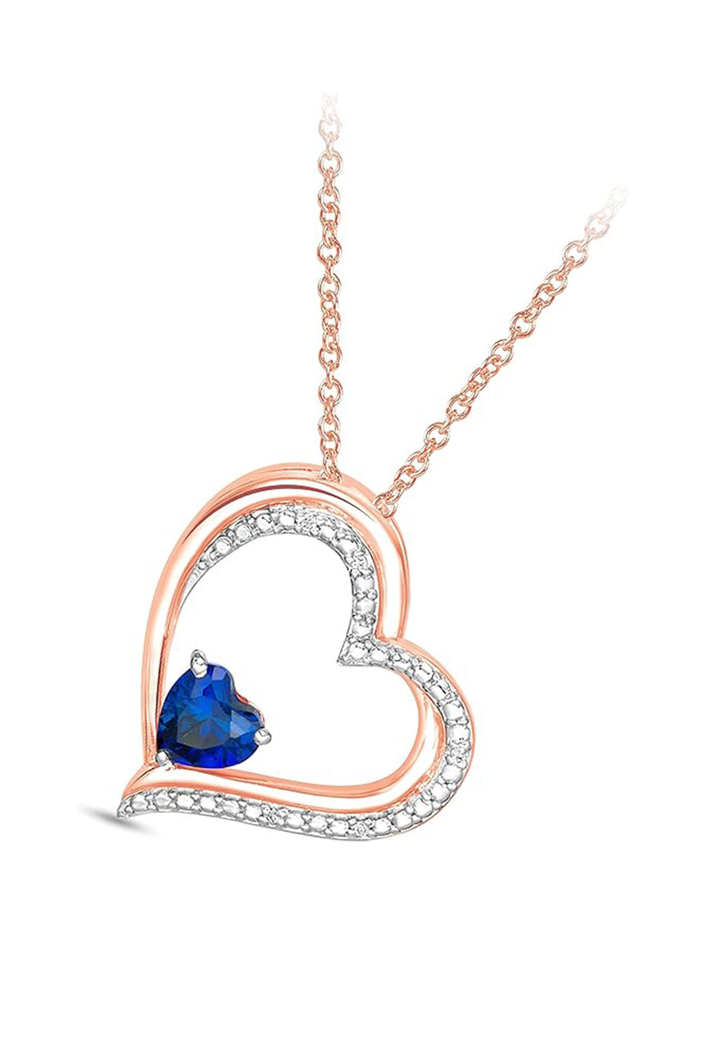 Rose Gold Color Sapphire Heart Pendant Necklace