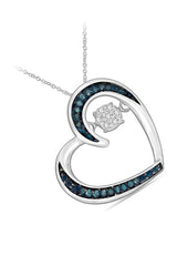 White Gold Color Blue and White Moissanite Heart Pendant Necklace