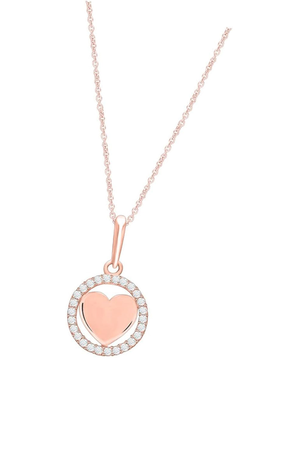 Rose Gold Color Open Circle Love Heart Pendant Necklace