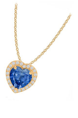 Yellow Gold Color Blue Sapphire Diamond Love Heart Birthstone Pendant 