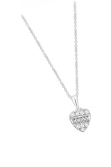 White Gold Color Round and Baguette Love Heart Pendant Necklace