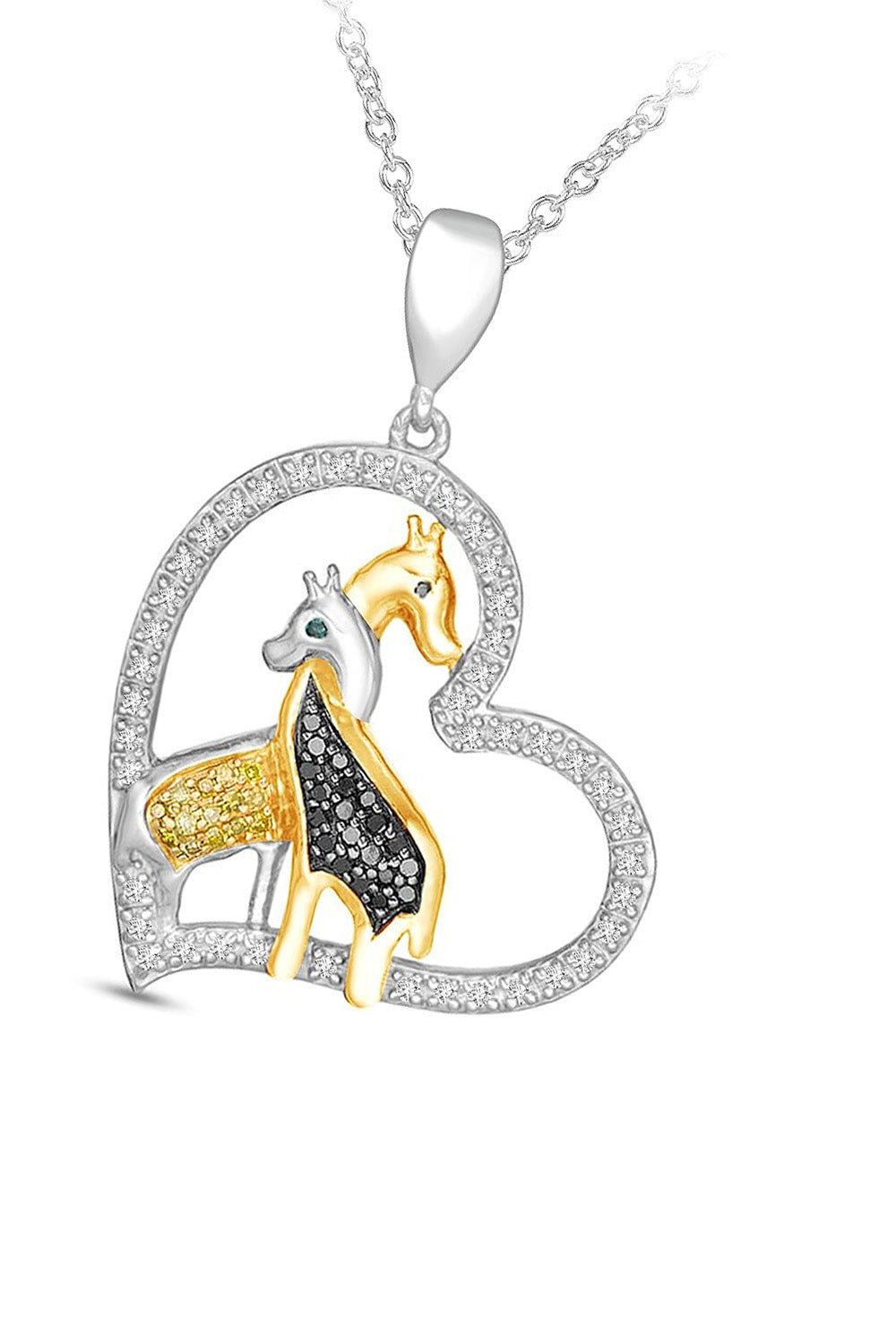 White Gold Color Giraffe Love Heart Pendant Necklace