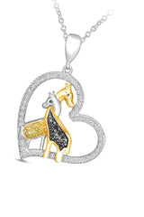 White Gold Color Giraffe Love Heart Pendant Necklace