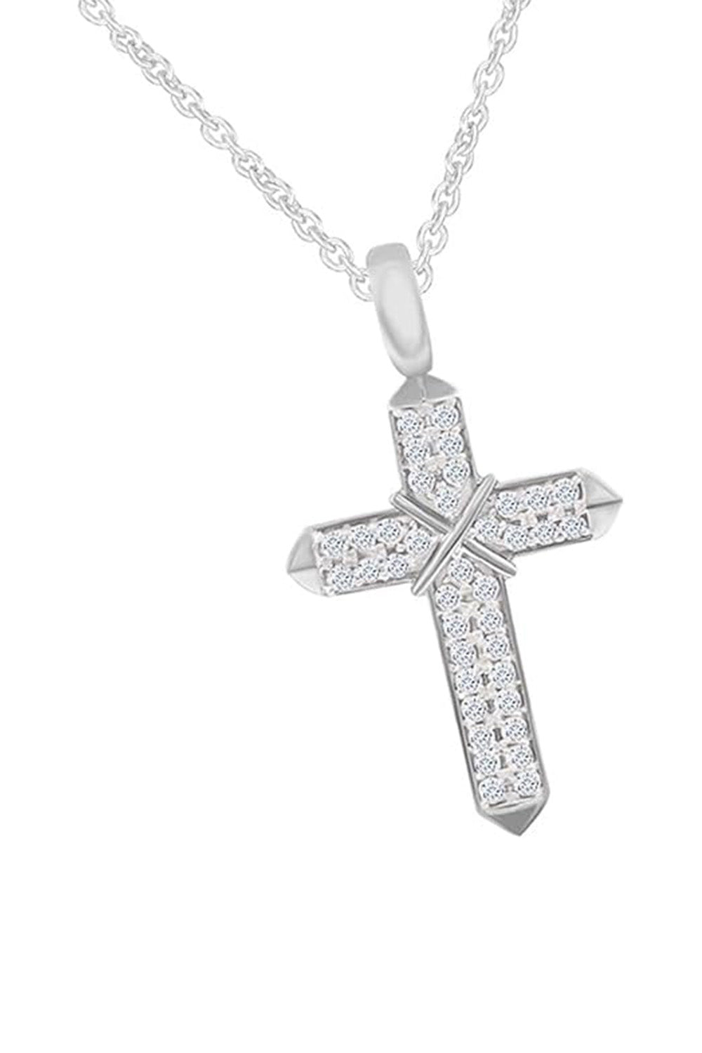 Moissanite Cross Pendant Necklace in 14K Gold Plated Sterling Silver Jewellery Gift for Birthday Christmas D Color, VVS1 0.12 Cttw.