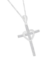 White Gold Color Heart Cross Pendant Necklace, Cross Necklace Religious