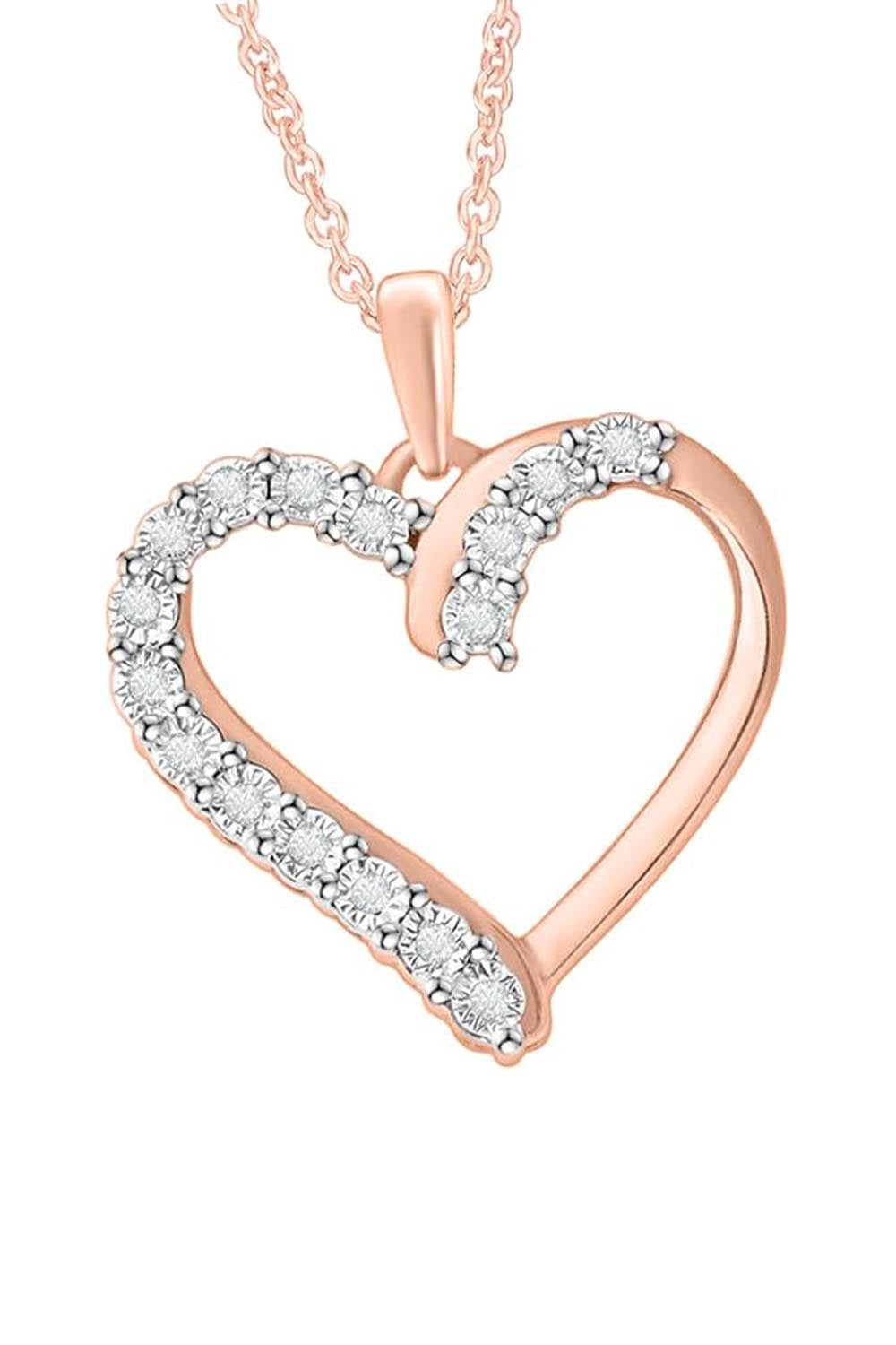 Rose Gold Color Yaathi Moissanite Heart Pendant Necklace Lab Created