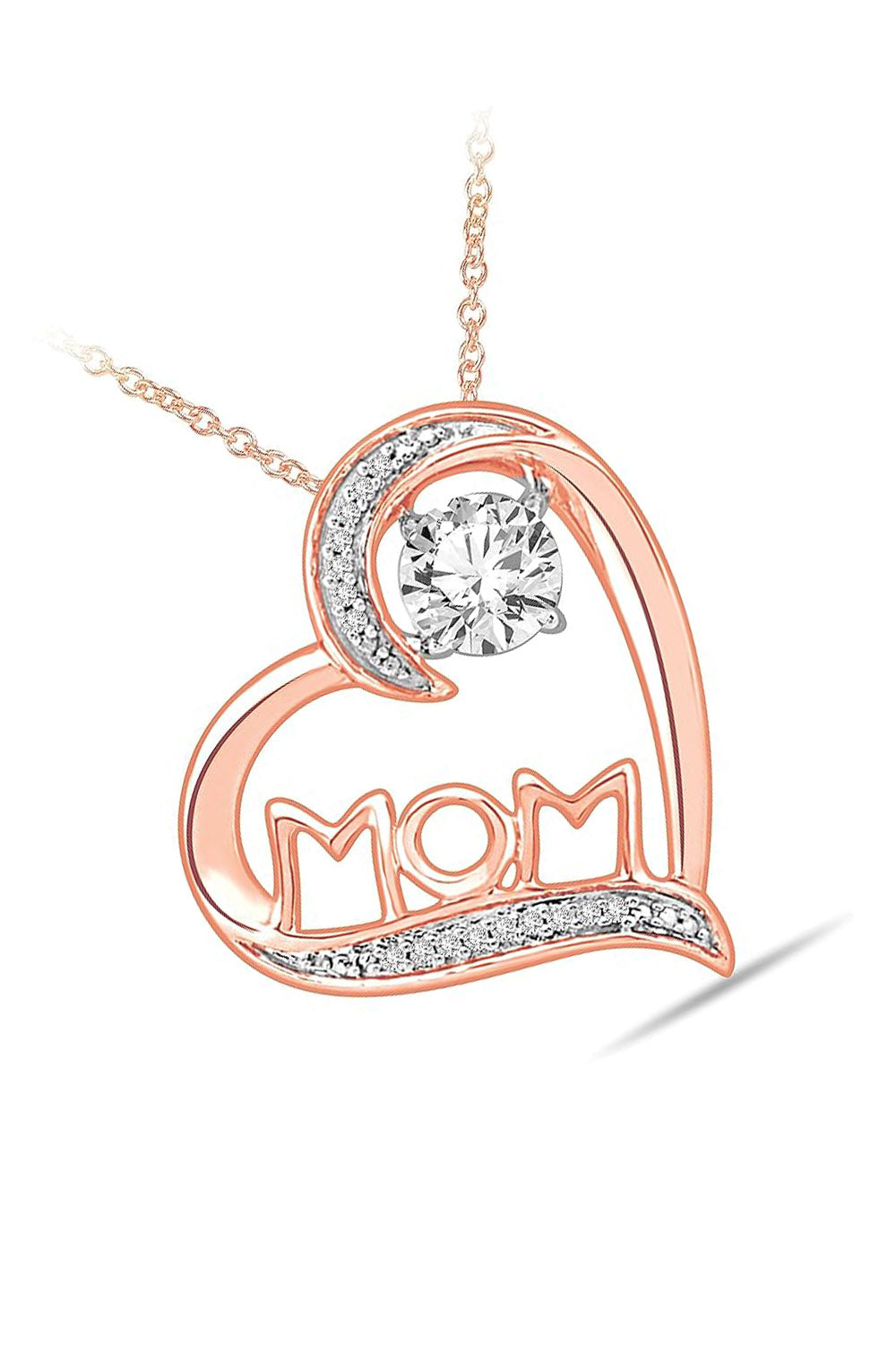 Rose Gold Color Round Diamond Mom Heart Pendant Necklace