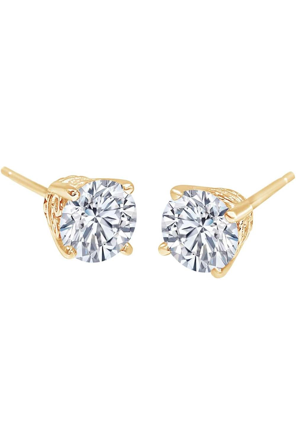 Yellow Gold Color Vintage Solitaire Stud Earrings for Women