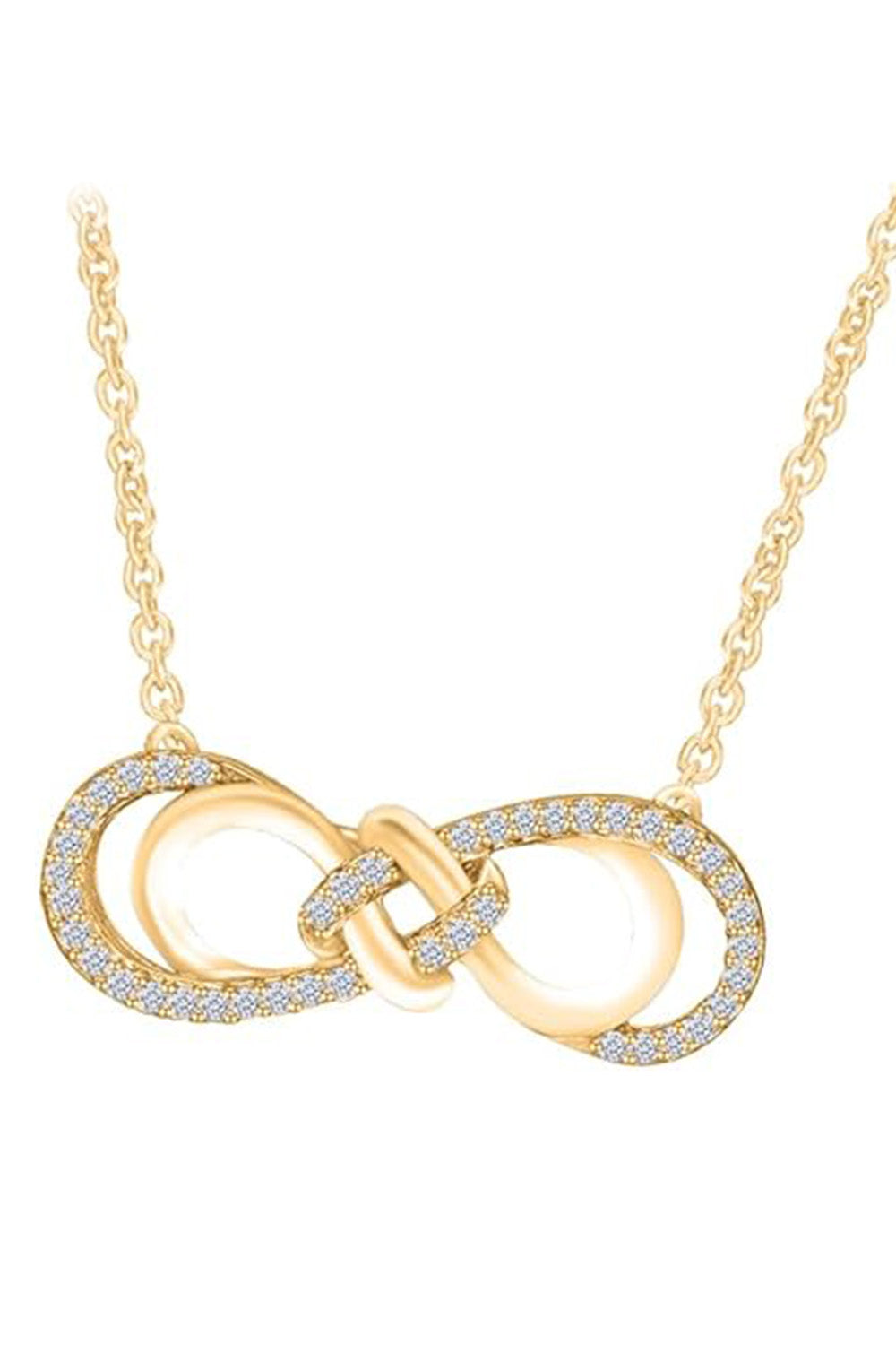 Yellow Gold Color Love Knot Double Infinity Pendant Necklace