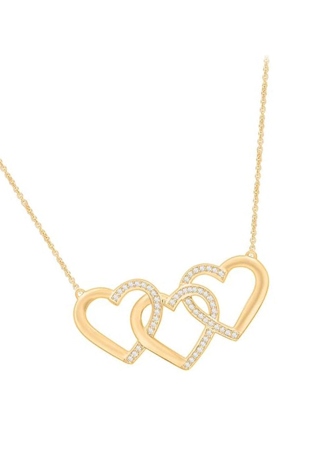 Yellow Gold Color Triple Interlocking Hearts Pendant Necklace