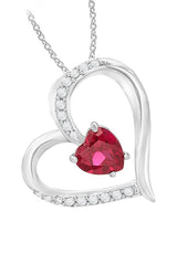 White Gold Color Pink Ruby Birthstone Love Heart Pendant Necklace