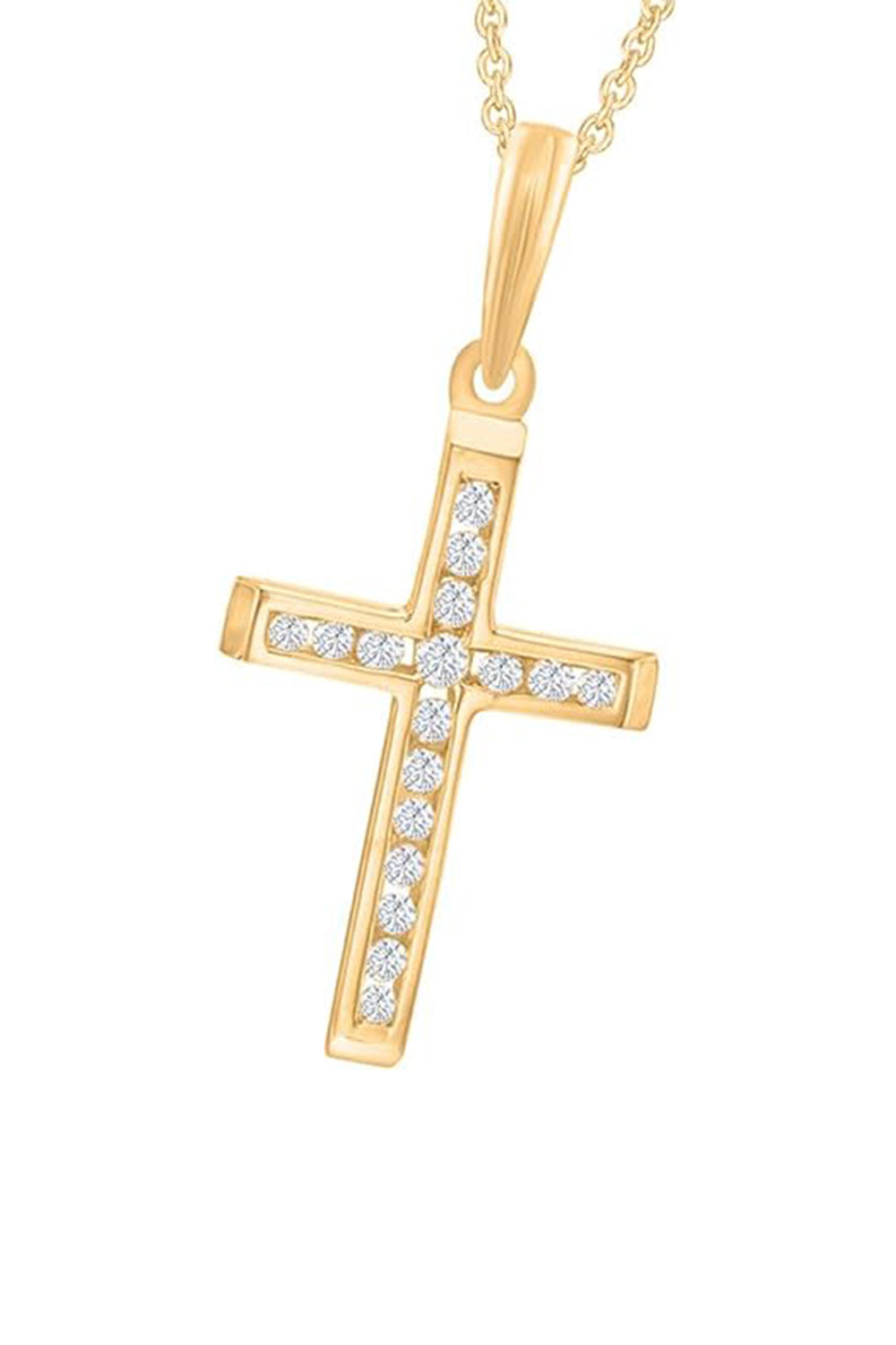 Yellow Gold Color Moissanite Cross Pendant Necklace in 14k Gold 