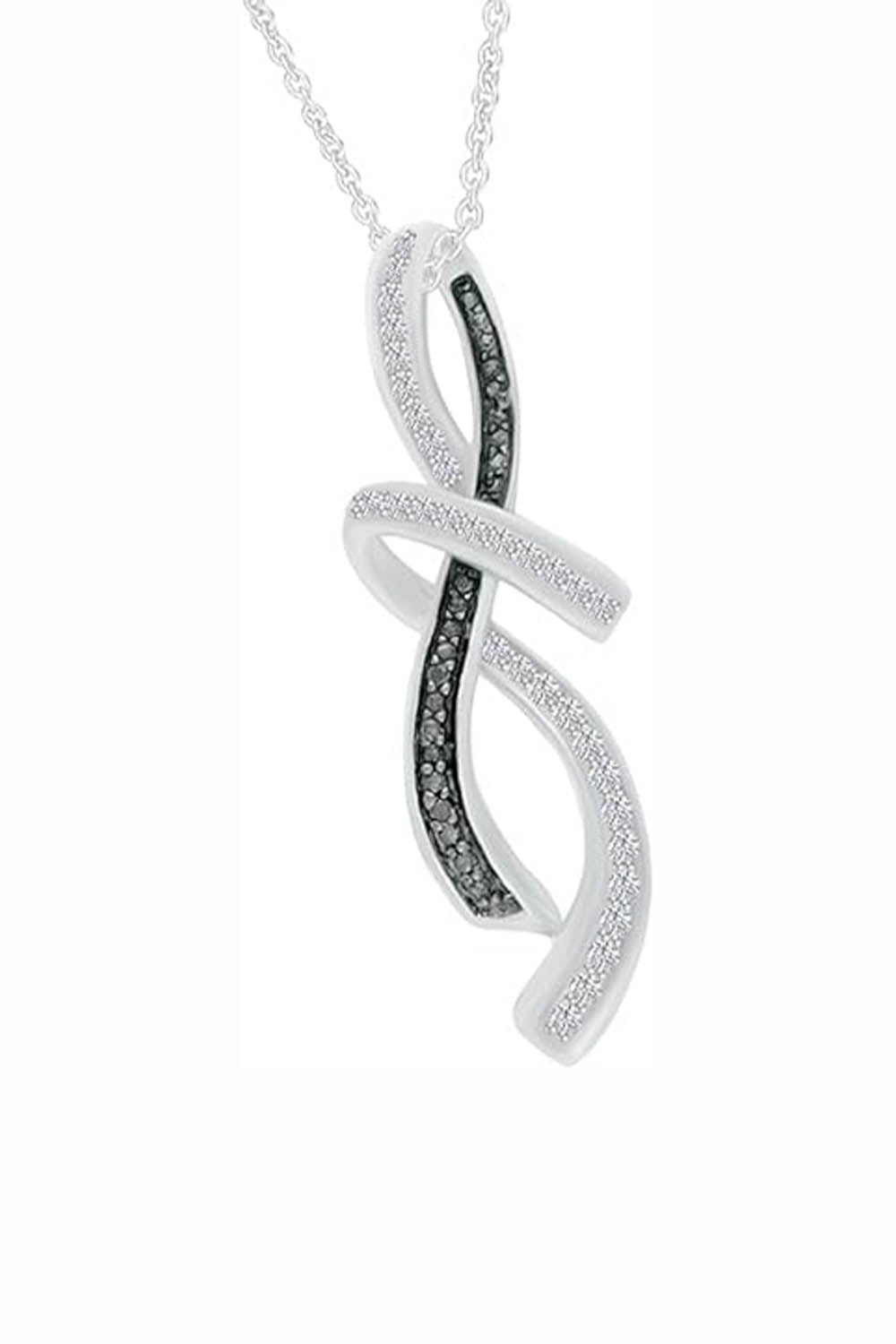 White Gold Color Yaathi Black and White Infinity Pendant Necklace 