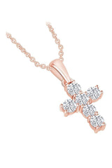 Rose Gold Color Moissanite Diamond Religious Cross Pendant Necklaces
